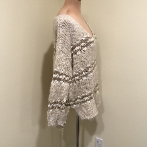 Free People Linus Eyelash Sweater Size Small Cream Tan Striped Pullover - Picture 3 of 9